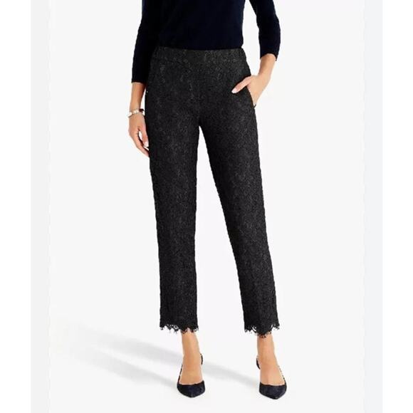 J.Crew Scalloped Lace Mock Neck Top & Peyton Pant Set Black Size 10 NWT - Picture 5 of 12